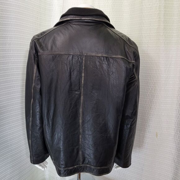 TRANSMISSION Distressed Leather Jacket Collared Removable Lining Black Men's L - Picture 4 of 16